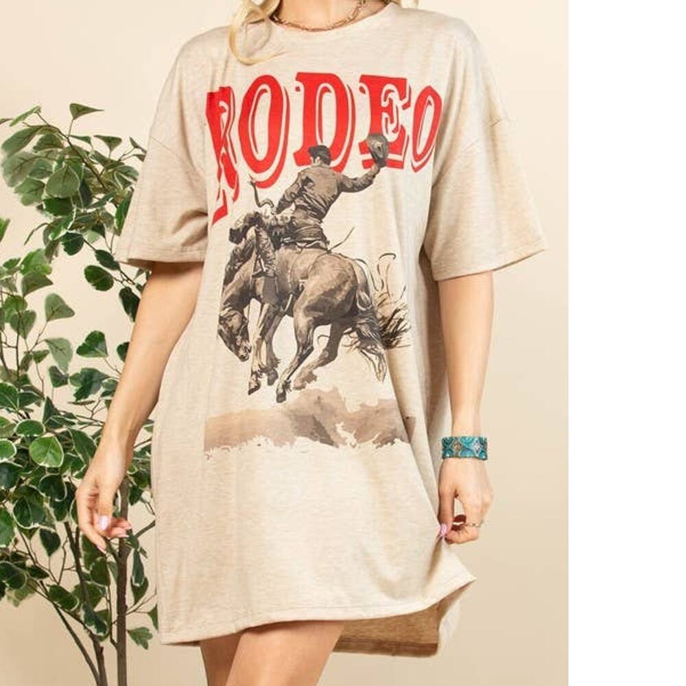Betty Western Rodeo Graphic T-Shirt Dress Khaki Red